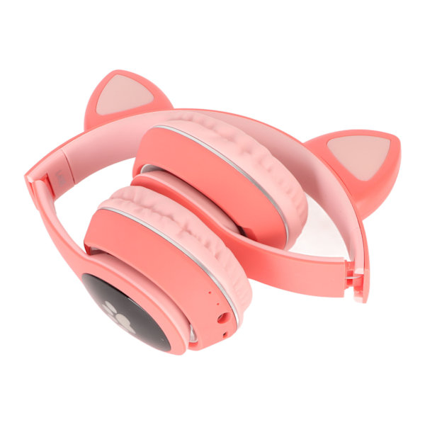 Kattöron Gaming Headset Bluetooth Stöd Liten Minneskort LINEIN Läge Gaming Hörlurar med LED Mikrofon Rosa