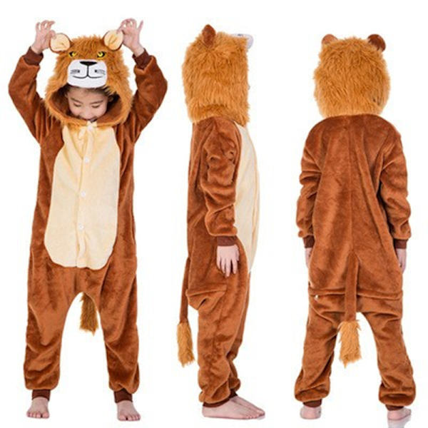 Flanellpyjamas, förtjockade för både män och kvinnor, barnsliga djur, ekorrar, tecknade jumpsuit-pyjamas, hemmakläder, Stitch-fladdermöss Lion hair 140cm