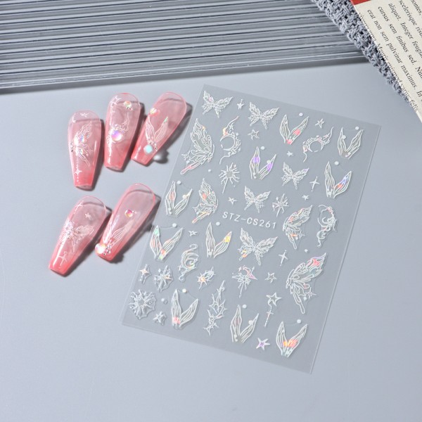 3 st Silver Hollow Butterfly Nagelstickers B