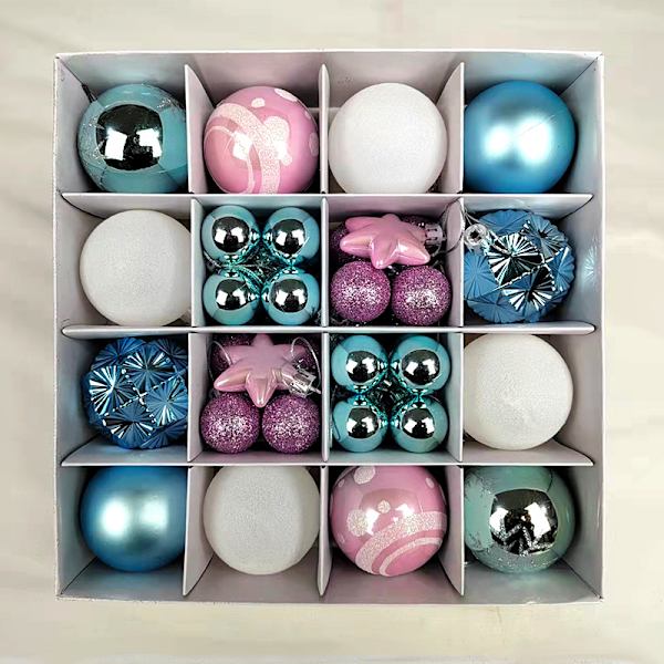 Julkula 3-6cm Papperslåda 42st Dekorationsboll Specialformad boll Färgad ritkula Blue and White Pink