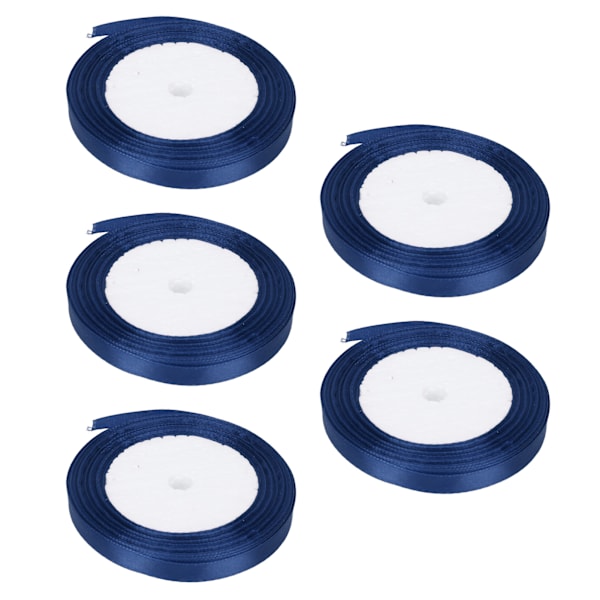 5-pack Satängband 22m Långt 10mm Brett Bröllopsfest Dekoration DIY Tillbehör för Presentkaka Godisask Inpackning Mörkblå