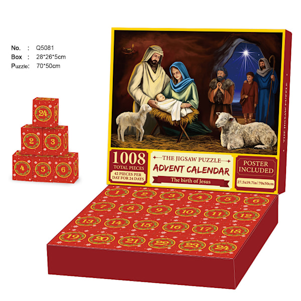 Julkalender med Nedräkning Blind Box 1008 Bitars Pussel för Vuxna Avkoppling Överraskningsgåva G