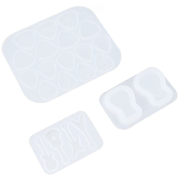 3-pack Resinformar Utsökt Mönster Vit Återanvändbar Gitarrplock Silikonform Kit för DIY Hantverk Nyckelring Dekoration Present
