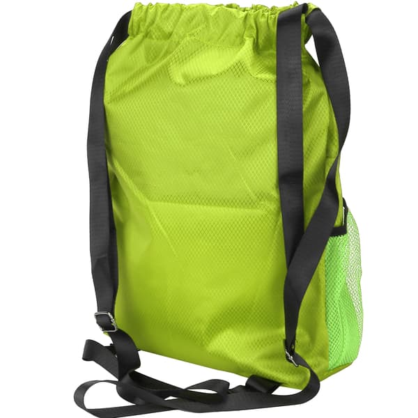 Polyesterfiber Ryggsäck med dragsko, förstärkt, vattentät, reseförvaring, fluorescerande grön
