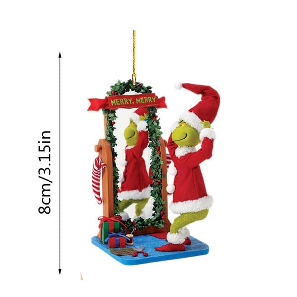 Julgrinchprydnader 2D platt akrylhänge Grön pälsmonster Julgran Semesterdekorationer Present 5