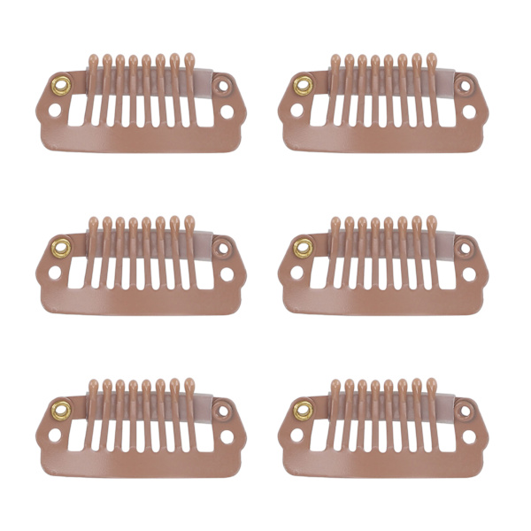 50 st 8-tandade Snap Comb Perukclips Rostfritt Stål Snap Clips med Gummifäste för Hårförlängningar Peruker Ljusbrun