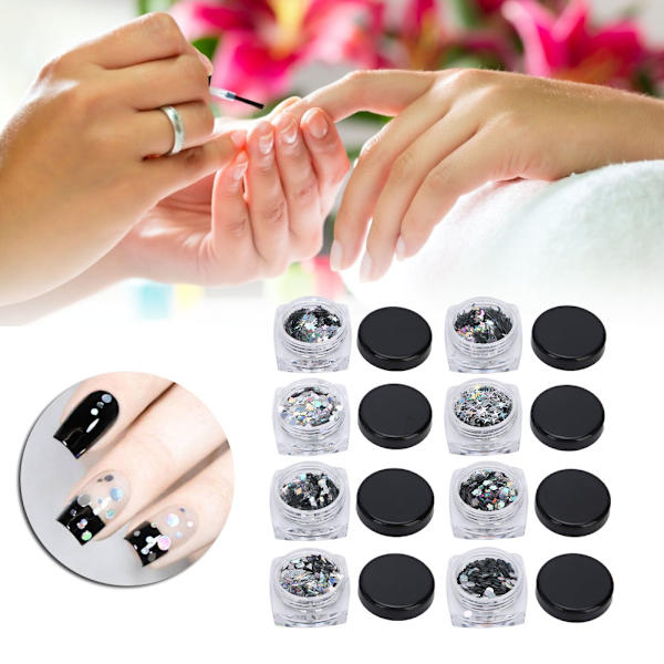8 st Nail Sequins DIY Nagelsmycke Dekoration Glittrande Sequins Tillbehör för Nagelsalong