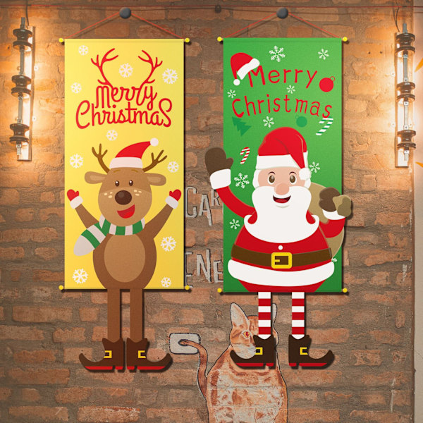 Juldekorativa hängande tyg non-woven tecknad hängande målning Julfest Elk About 110 * 40cm