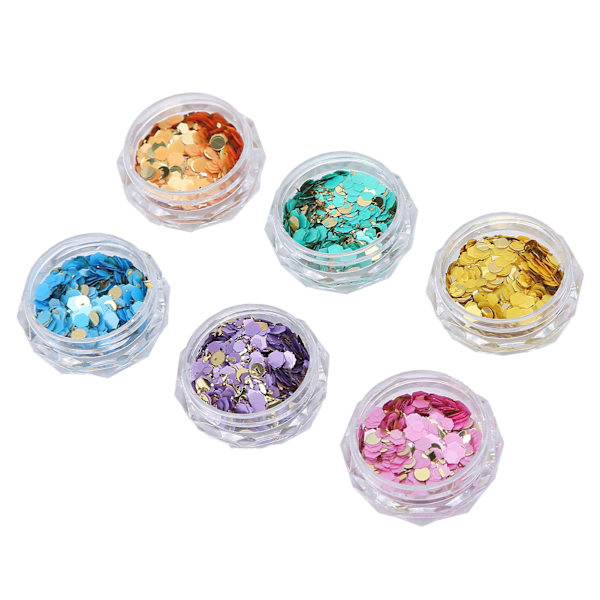 6 Ask Nagelglitter Sequin Set Blandade Flakes Glittrande Glansiga Nagelkonst Dekoration för Manikyr Ansikte