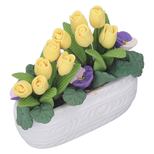 Dockhus Lera Blomma Simulation Miniatyr Krukväxt Blomma Lera Gul Tulpan Blomma 1/12 Dockhus Tillbehör Dekoration