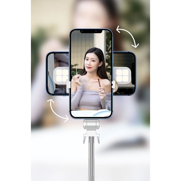 Selfiestick / Stativ Fjärrkontroll med LED-lampa - Vit
