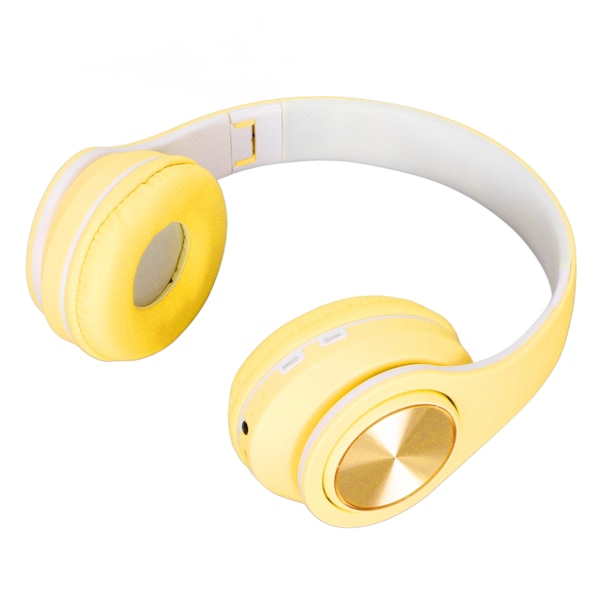 Bluetooth-headset med brusreducering, hopfällbart, över örat, trådlöst, med färgglada lampor för telefon, bärbar dator, gul