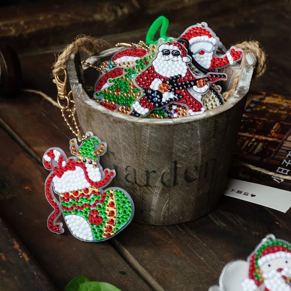 Christmas Diamond Painting Keychain DIY Handmade Spot Drill 5D Acrylic Pendant Ornament D