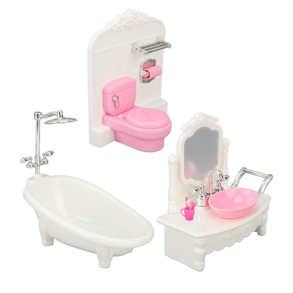 Dockhus Badrumssats Badkar Toalett Toaletbord Dockhus Toalettmöbler Set för 1/12 Dockhus Möbeltillbehör