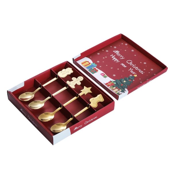 Julsked 4-pack Rostfritt Stål Juldukning Set Kaffe Te Dessert Soppa Rörked