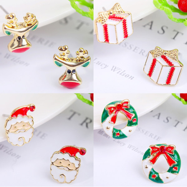 1 par Jul örhängen studs Earrings Snöflingor klockor
