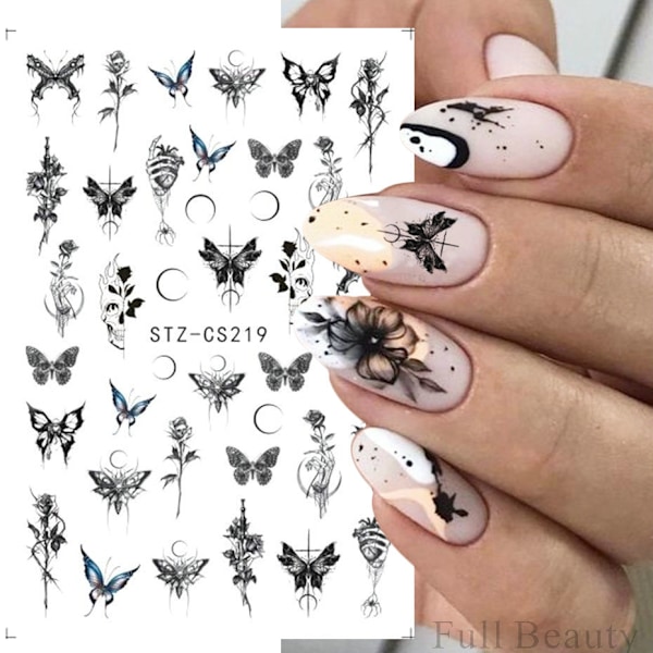 3 st Silver Hollow Butterfly Nagelstickers F