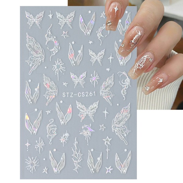 3 st Silver Hollow Butterfly Nagelstickers A