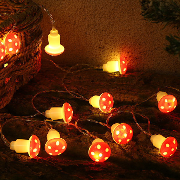 Julbelysning med små färgade LED-lampor, röda svampformade ljuskedjor, dekorativa lampor för flickrum Warm White 1.5 M 10 led Battery