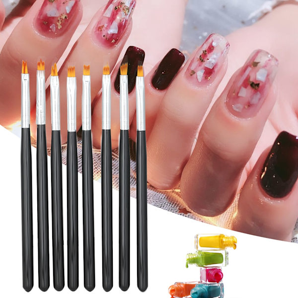 8-pack nagelkonstpenselset - Blommönster, målning, kronblad, gradientpenna, manikyrverktyg