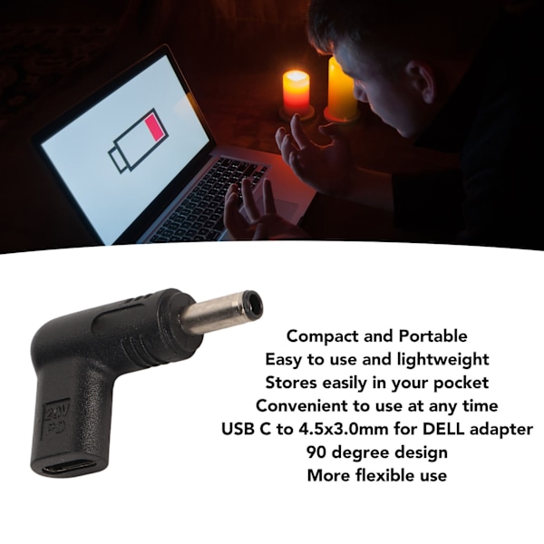 Typ C till DC Strömförsörjningsadapter Hona till Hane 100W PD Snabbladdning USB C till DC 4.5x3.0mm Laddningskonverterare för DELL
