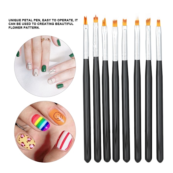 8-pack nagelkonstpenselset - Blommönster, målning, kronblad, gradientpenna, manikyrverktyg