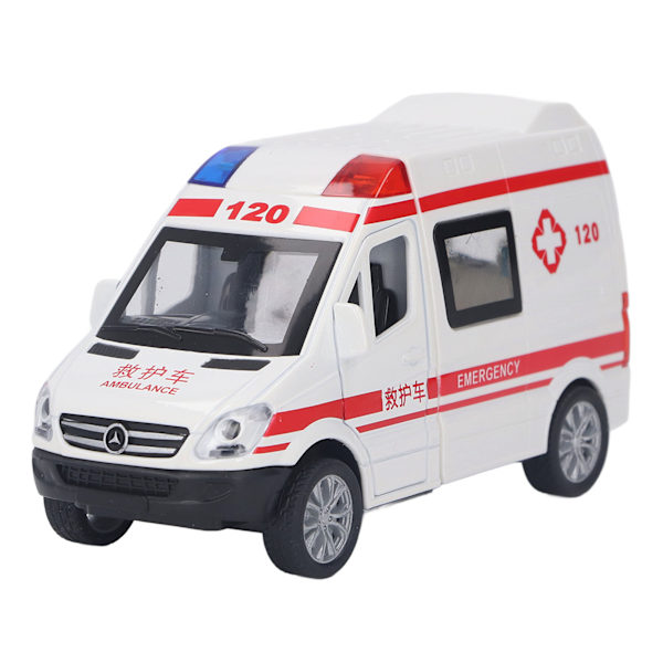 Dra tillbaka Mini Bil Fem Dörrar Intressant Legering 14x6x7.5cm Ambulans Leksak med Belysning Musik Medium Storlek