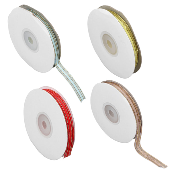 4-pack Satinband med Gyllene Kant, 9mm Bredd, 4 Färger, 22m Längd, Set för DIY-Tillbehör