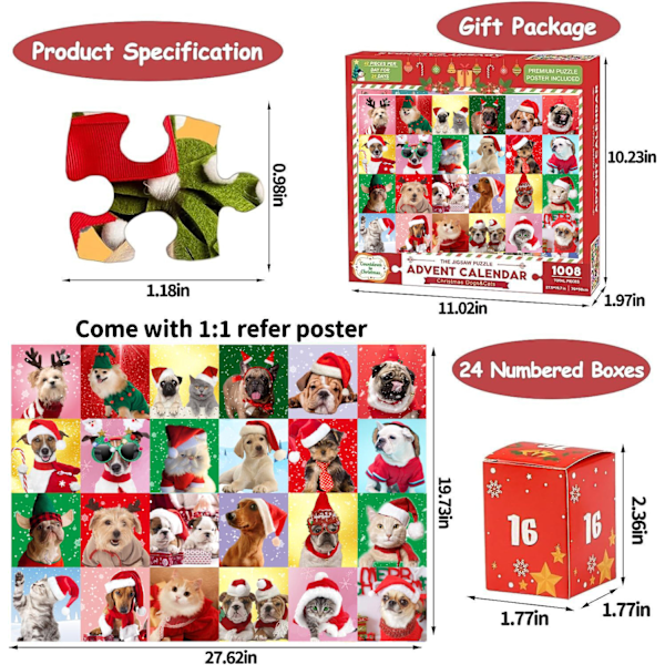 1008 bitar Julkalender Nedräkningspussel 24 Small Grid Adventskalender Pojkar och flickor Julklapp C