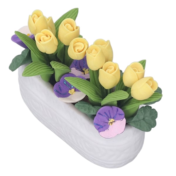 Dockhus Lera Blomma Simulation Miniatyr Krukväxt Blomma Lera Gul Tulpan Blomma 1/12 Dockhus Tillbehör Dekoration