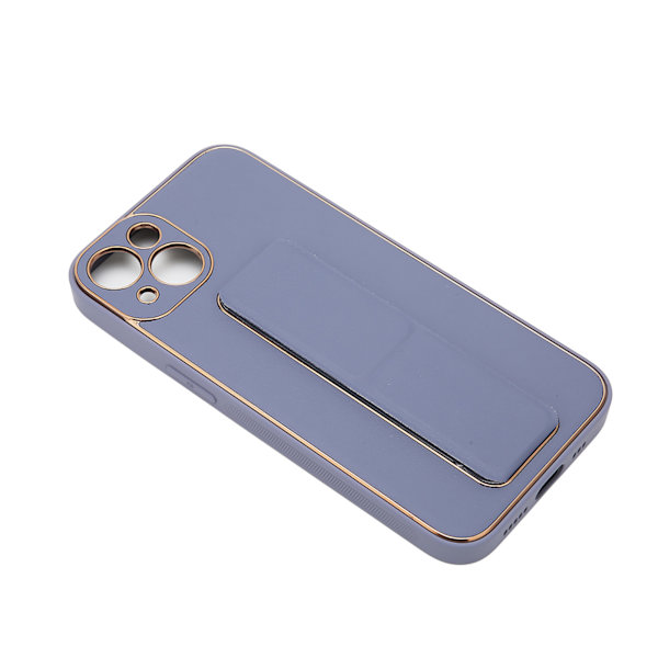Innovativt Telefonfodral Full Metallram Läder Anti-Fall Skyddande Telefonfodral med Vikbart Stativ Armband för Iphone 13 Lila