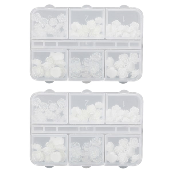 2 Ask Nail Art Dekorationer Delikat Kompakt Vit Ros Kamelia Nail Art Strass för Flickor