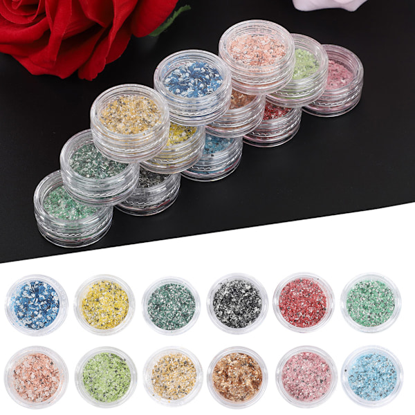 12 Färger Glitterpulver Glimmande Nagelkonst Tips Dekoration Verktyg DIY Manikyr Set