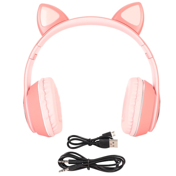 Kattöron Gaming Headset Bluetooth Stöd Liten Minneskort LINEIN Läge Gaming Hörlurar med LED Mikrofon Rosa