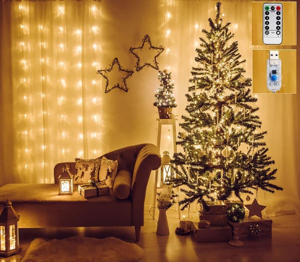 LED-ljus? 3 x 3m, 300 LED Light Loop 8 Mode, USB Light Loop Gardin med fjärrkontroll, jul blue