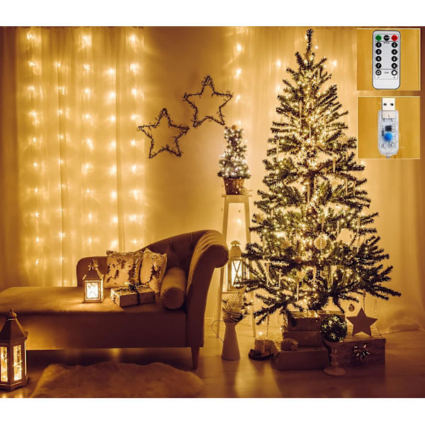 LED-ljus? 3 x 3m, 300 LED Light Loop 8 Mode, USB Light Loop Gardin med fjärrkontroll, jul Warm White