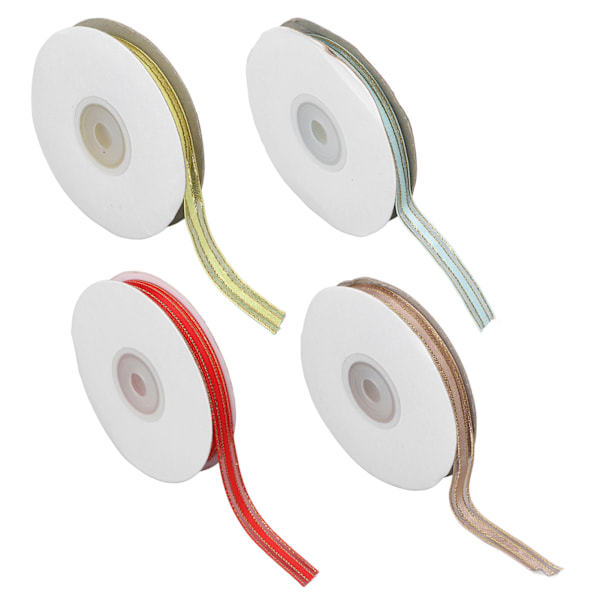 4-pack Satinband med Gyllene Kant, 9mm Bredd, 4 Färger, 22m Längd, Set för DIY-Tillbehör