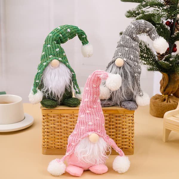 Skogsmänniskan Vit Skägg Ansiktslös Docka Juldocka Skogsmänniskan Stickad Hatt Sittande Ställning Docka Ornament 3