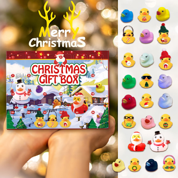 Jul Gummi Anka Adventskalender Jul Diy24 Fyrkantig italiensk leksak Gummi Duck Toy Blind Box 31*22*5cm
