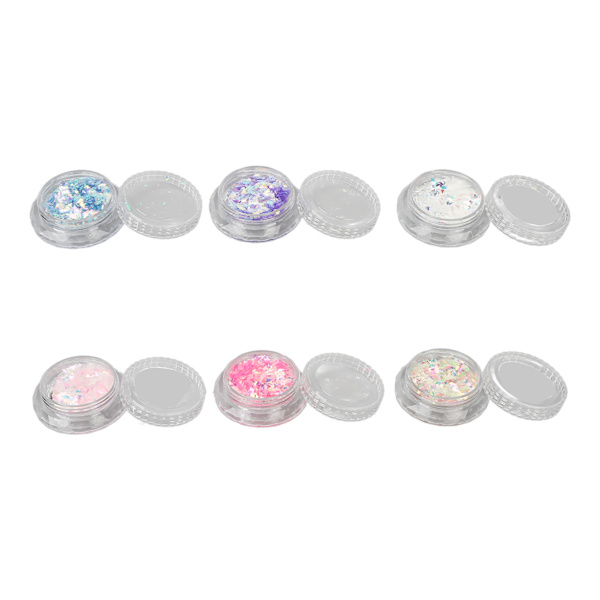 6 Ask Nagelkonst Glitterpulver Blandade Färger Manikyr Dekoration Sekvenser Flakes för Nagelsalong
