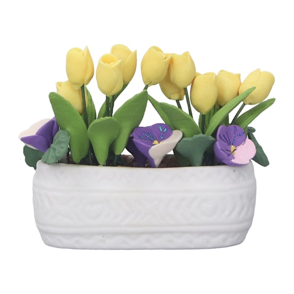 Dockhus Lera Blomma Simulation Miniatyr Krukväxt Blomma Lera Gul Tulpan Blomma 1/12 Dockhus Tillbehör Dekoration