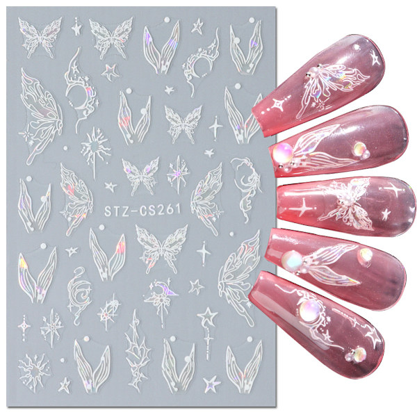 3 st Silver Hollow Butterfly Nagelstickers H