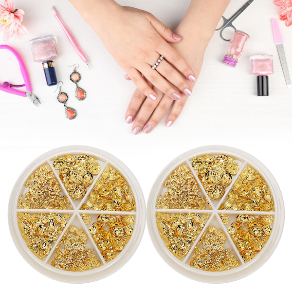 2 Ask Stylish Nagelkonst Dekoration DIY Metall Glänsande Nagelprydnader DIY Manikyr Verktyg #1