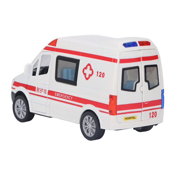 Dra tillbaka Mini Bil Fem Dörrar Intressant Legering 14x6x7.5cm Ambulans Leksak med Belysning Musik Medium Storlek