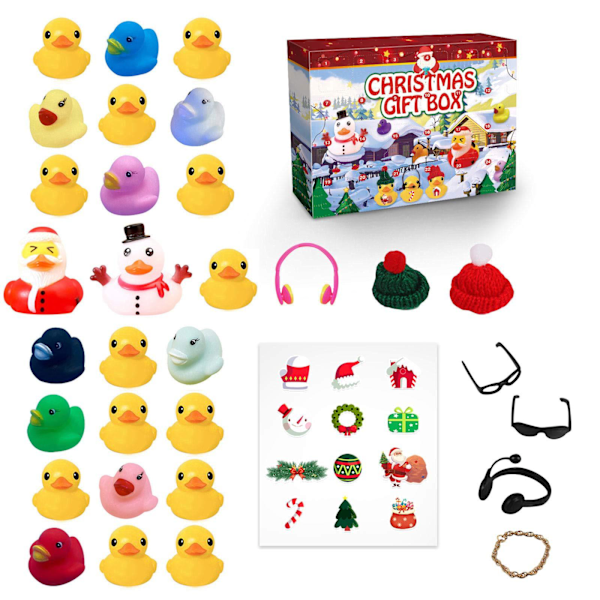 Jul Gummi Anka Adventskalender Jul Diy24 Fyrkantig italiensk leksak Gummi Duck Toy Blind Box 31*22*5cm