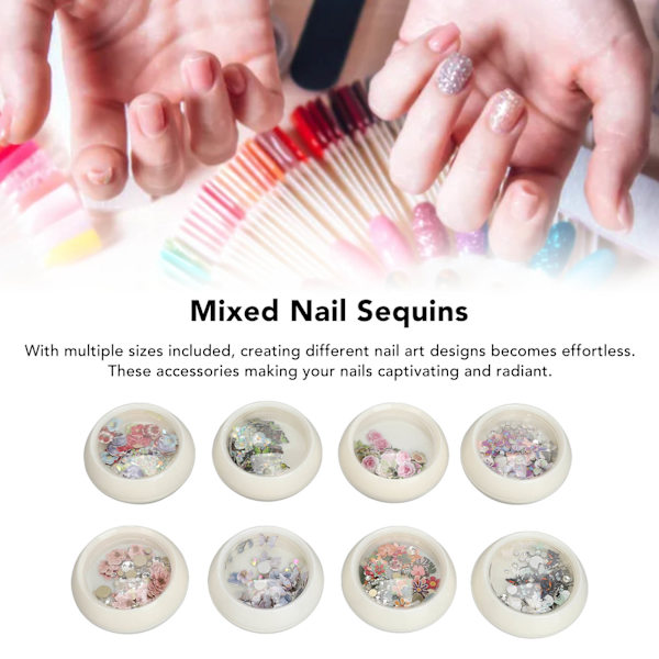 8 st Resin Blandade Nagelpaljetter Färgglada Nagelkonst Nagelglitter Paljetter Flakes DIY Design Manikyr Dekorationer