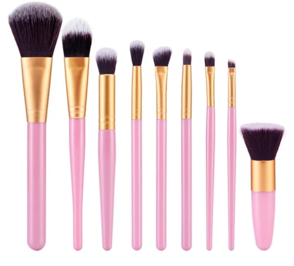 Högkvalitativ 9-delad borsteuppsättning (Kabuki-Minerals) Rosa-Svart