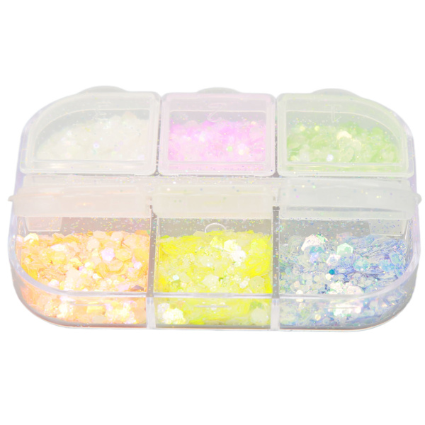 Nagelglitter Blandat Glitter 6 Färger Lysande Dekorativ Nagelkonst Sekvenser för DIY-konst