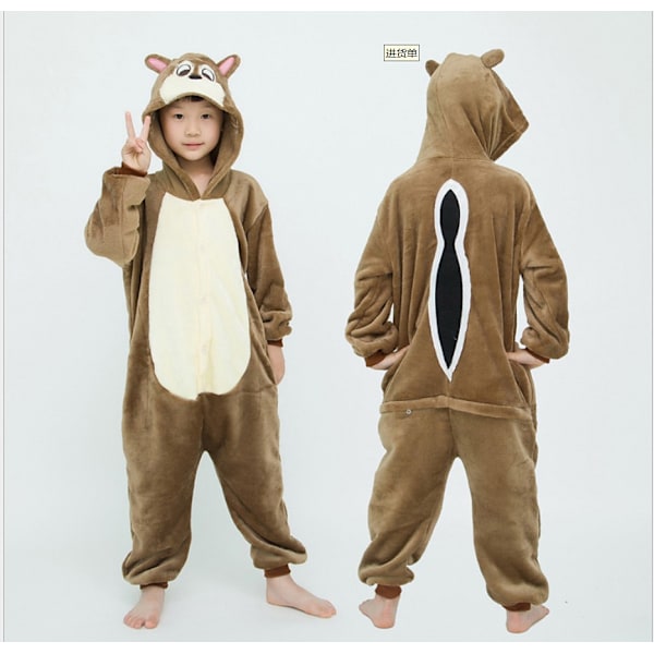 Flanellpyjamas, förtjockade för både män och kvinnor, barnsliga djur, ekorrar, tecknade jumpsuit-pyjamas, hemmakläder, Stitch-fladdermöss Chipmunks 140cm