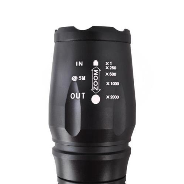 Ficklampa LED Cree XML-T6 + 2 Batterier + Laddare Svart